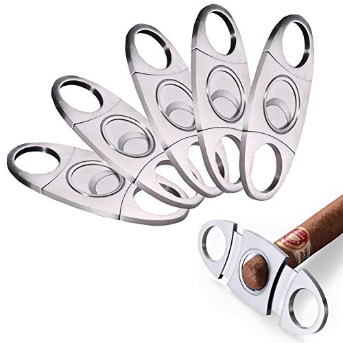Cigar Cutter Guillotine, Stainless Steel Smooth Cigar Clippers Double Cut Blade, 5 Pack Silver Exquisite Cigar Scissors Accessories
