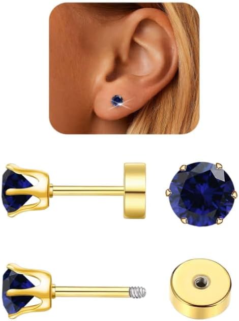 Tiny Flat Back Stud Earrings for Women, 2/3/4mm Hypoallergenic Brilliant Cut Round Cubic Zirconia Earrings Surgical Steel Cartilage Jewelry for Women Helix Tragus Earlobe - Image 4