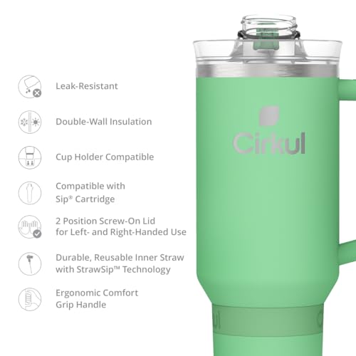 Image of Cirkul 40oz. Eucalyptus Stainless Steel Tumbler with Handle, All-Day StrawSip, Double-Wall Insulated