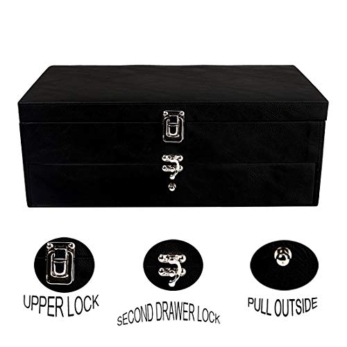 Image of Leather World 24 Slots Men Watch Box Drawer With Lock System Organizer Display Case Jewelery Storage Women - Black