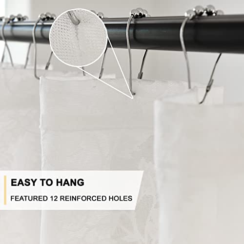 Terlytex White Lace Shower Curtain With Attached Valance, Rustic Vine Floral Embroidered Scalloped Lace Sheer Shower Curtain 72 Inch Length For Farmhouse Bathroom, 72 X 72 Inch, 1 Panel, White #TOP2