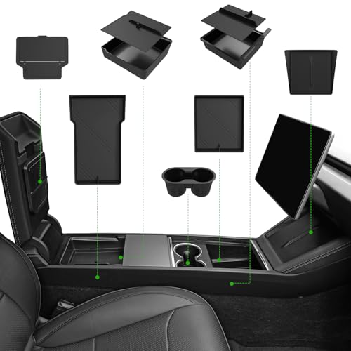 9PCS Center Console Organizer Tray for 2024 2025 2026Tesla Model 3 Accessories Armrest Hidden Storage Box CupHolder Charger Pad for Tesla Model 3 Highland