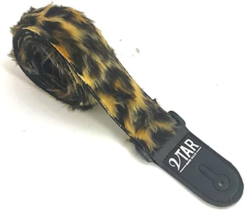 1to1 Music Vtar Guitar Strap - Safari Faux Fur Leopard Print Handmade with Vegan Leather