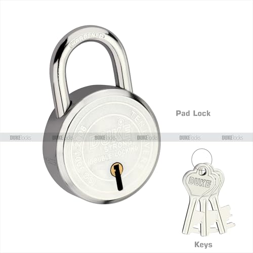 Image of Duke Padlock 65mm with 3 Keys, Steel Double Locking, Padlocks for Gate, Door, Shutter Silver Finish (Pack of 5)