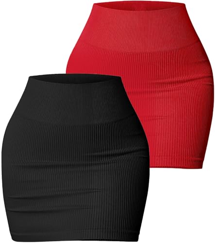 Jupe extensible taille haute côtelée et moulante coupe ajustée lot de 2