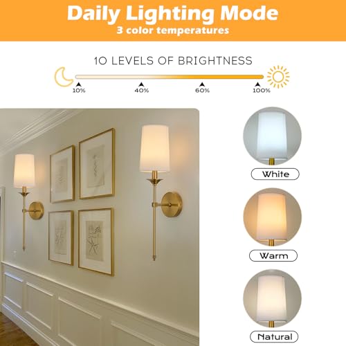 Image of PASSICA DECOR Battery Operated Wall Sconces Set of Two, Rechargeable Gold Wall Lights with Dimmable Detachable Light Bulb, Remote Control, Lamp Fixture for Bedroom Living Hallway