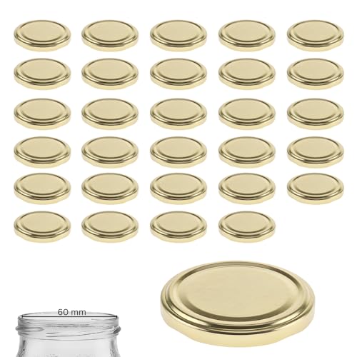 mikken - mikken Lot de 30 couvercles TO 70/7,3 cm pasteurisables pour pots à confiture Twist-Off Couvercle de rechange pour bocaux à conserve Doré
