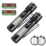 2 Pack Flashlight Rechargeable, 6 Modes COB & LED Torch Light 200000 High Lumen, Zoomable, Water-Resistant, Brightest Tactical Flashlights Lampe de poche for Camping, Hiking, Emergencies, Dog Walking
