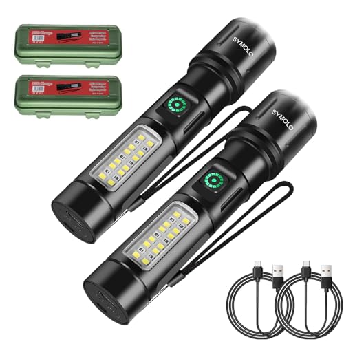 2 Pack Flashlight Rechargeable, 6 Modes COB & LED Torch Light 200000 High Lumen, Zoomable,...