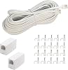 Extensión telefónica LanSenSu 50 pies, cable telefónico con conector RJ11 estándar y 2 acopladores en línea y 20 sujetacables, blanco (blanco, 50 pies) 2