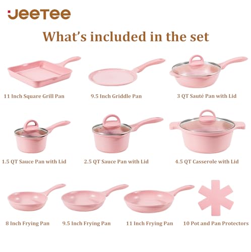 Jeetee Pink Pots And Pans Set Nonstick 23Pcs, Healthy Kitchen Cookware Sets thumb #1