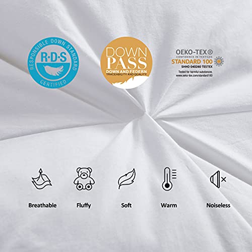 Luxurious Goose Down Feather Fiber Comforter Duvet Insert, Exquisite Pinch Pleat Design, Oversize California King/Cal King White 108 X 98, 100% Egyptian Cotton, 75 Oz. Fill Weight, White #TOP4