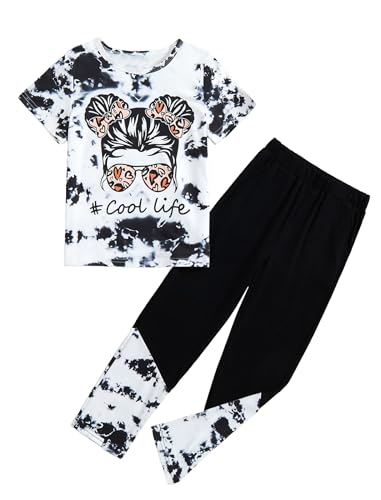 Image of Girl Clothes Cute Cool Girl Tops Splicing Pants 2 Piece Girls Summer Outfits 6-14 Years