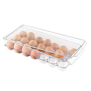 iDesign Clear Plastic Egg Holder for Fridge with Lid – 21 Egg Storage Container Organizer Bin