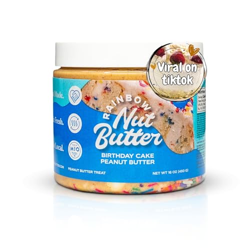 Rainbow Nut Butter, Birthday Cake Peanut Butter Spread, Treat, Snack, Vanilla Sprinkles Frosting,...