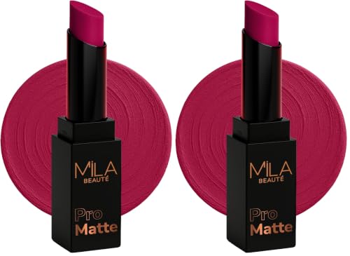 Image of Mila Beaute Pro Matte Lipstick | Highly Pigmented & Long lasting | Semi Matte Finish | Light Weight Lipstick | Single Swipe Application | Luxurious Lip Color | Shade -(Anarkali, 4.2g) (Pack of 2)
