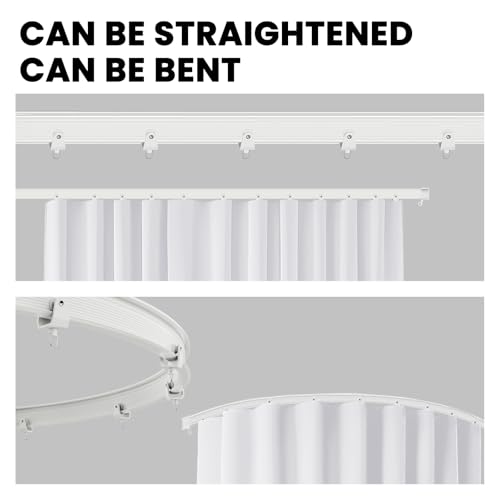 Image of Jilron Room Divider Curtains Ceiling Curtain Track Set for Blackout and Privacy (Include:White Curtainx2 + White Trackx1) 196 inch W x 106 inch L