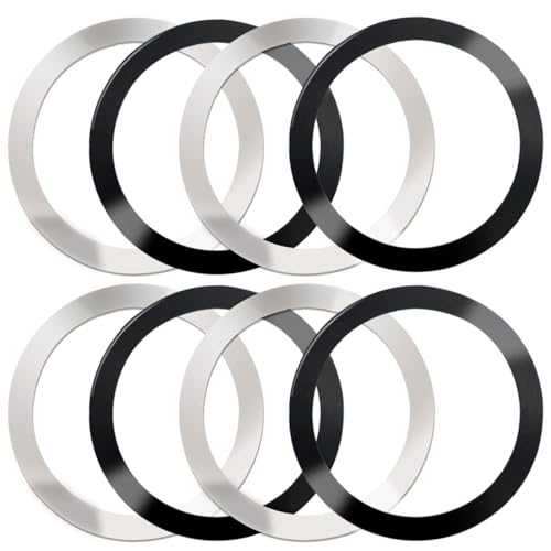 IOUALEY 8 Pack Universal Metal Rings Sticker Compatible with Magsafe Magnetic Wireless Charger iPhone 17 16 15 14 Pro Mini Max Galaxy, Ultra-Thin Car Charger Conversion Accessories(NO Magnet),2 Colors