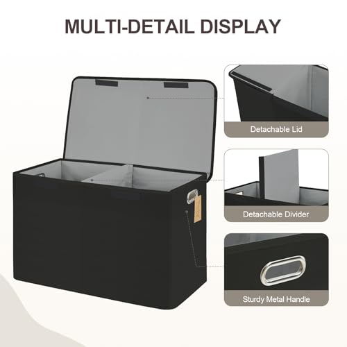 Image of Large Toy Storage Box with Lid, Collapsible Toys Storage Organizer Bins with Dividers and Handles, Storage Chest Bin for Kids, Boys, Girls, Nursery 25 inchx13 inch x16 inch (Black)