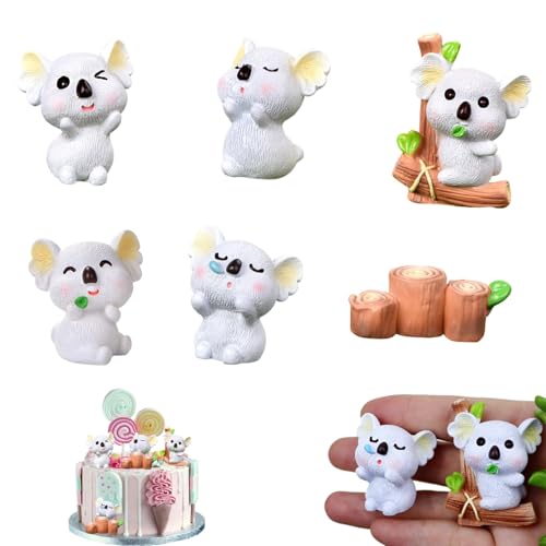 Silars Mini Koala Figurine pour Gateau, 7pcs Résine Miniature Koala Gateau Topper Mini Figurines Ornement Koalas pour Table Plante Pot Paysage Décor Ornement