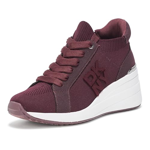 DKNY Women's Kasia Lace Up Wedge Sneaker, Wine, 7