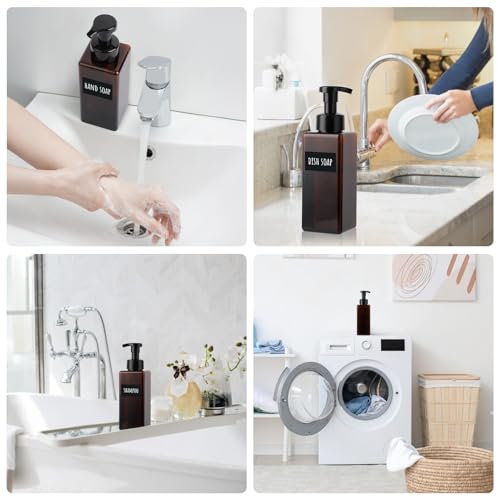 Image of Segbeauty 22oz Amber Bottle Set with Foaming Pump, 2pcs Empty Bathroom Hand Soap Dispenser with Labels, 650ml Amber Refillable Foam Pump Bottle Container for Liquids Shampoo Body Wash Facial Cleanser