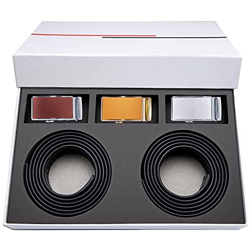 Men Belt Set Gift Cowskin Genuine Leather Belt Black Alloy Automatic Buckles Waist Accessories Strap Adjustable (Color : A Size : 120cm) (A 120)