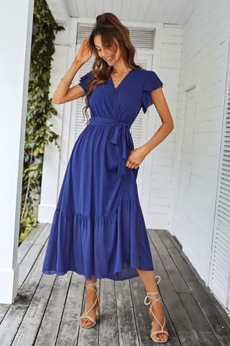 Robe d'été longue fluide bleue à motif floral bohème chic taille S - 3
