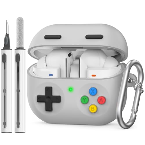 Delidigi Retro Game Case for Samsung Galaxy Buds3 FE (2025)/Buds 3 Pro and Buds 3 (2024) Silicone Protective Cover with Cleaner Kit&Carabiner Wireless Charging Support Grey