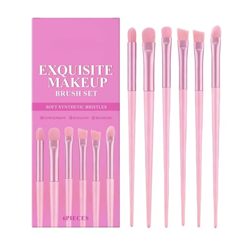 Juego de pinceles de maquillaje, 6 unidades, color rosa, multifuncional, tamaño de viaje, cerdas de fibra, para maquillaje de ojos