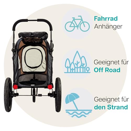 Hundebuggy und Fahrradanhänger für Hunde - Innopet Sporty Evolution Latte 2-in-1 - Beige/Grau - Reflektoren & Sicherheitsleinen - Hundewagen für alle Untergründe