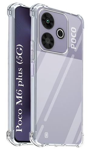 Image of Jkobi Shockproof Crystal-Clear Back Cover for Poco M6 Plus 5G (Anti Yellow Case | Drop & Camera Protection | Hard Polycarbonate)