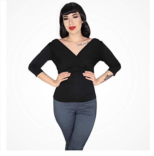 Camiseta negra de manga tres cuartos con solapa XS-2XL miniatura 3