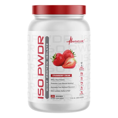 Metabolic Nutrition Whey Protein Isolate Iso Pwdr Strawberry Cream, 1.54Lb, 23 Servings, 26G Protein, Fast Digesting, Zero Carbs, Delicious Flavor, Very Low Carbs & Fat, Zero Lactose #TOP18