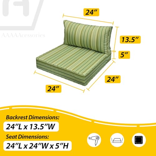 Image of AAAAAcessories Outdoor Seat Cushions for Chairs, Fade-Resistant, Waterproof Patio Furniture Replacement Cushions, 24 inch x 24 inch x 5 inch + 24 inch x 13.5 inch, Mossy Forest Stripe