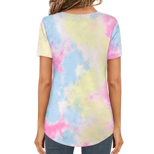 Image of Elesomo Womens T Shirts V Neck Summer Short /Long Sleeve Cotton Tops Tees
