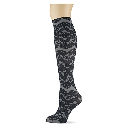 Knee High Trouser Socks w/Colorful Printed Patterns - Made in USA by Sox Trot (3 Black & Lace)