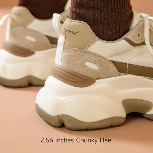 Image of BEAU TODAY Womens Chunky Sneakers, Casual Platform Sneakers for Women | Breathable Mesh, Lace Up, Cushioned, Fashion Casual, Platform, Non-Slip Durable, Walking Running Gym Dad Sneakers