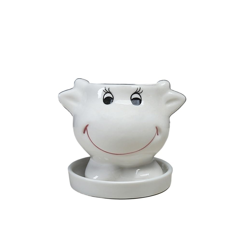 GELASIGE Flower Pots Creative Cow Succulent Flowerpot, Home Decoration Ornaments, Desktop Ceramic Flowerpot With Tray Outdoor Flower Pots(A)