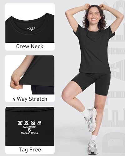 Image of Roadbox Women's Workout Tops Short Sleeve, UPF 50+ Sun Protection Shirts, Quick Dry Athletic Gym Running Hiking Tee Shirt