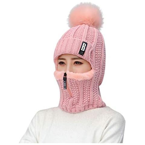 JAXICH Earmuffs Cycling Hat Womens Scarf Thermal Knitting Hat Winter Warm Flocking Baseball Caps Butt Stuff Hat (Pink, One Size) Cover