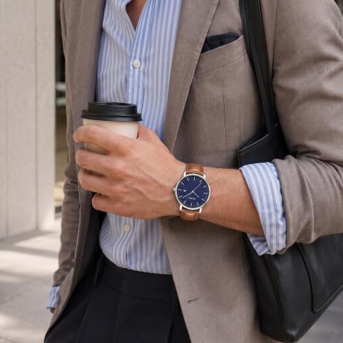 Image of BUREI Men's Fashion Minimalist Wrist Watch Analog Date with Leather Strap