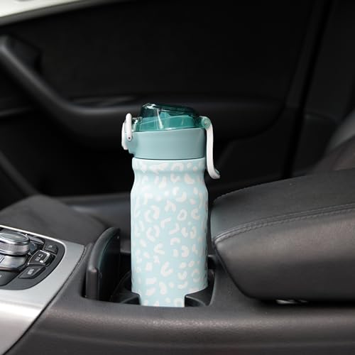 Image of BJPKPK 18 oz Water Bottle with Straw & Handle, Insulated Stainless Flask | Leak Proof Locking Lid, Thermal, Double Wall Vacuum, Metal, Keeps Hot /Cold, BPA Free, Travel & Sports, Light Blue Leopard