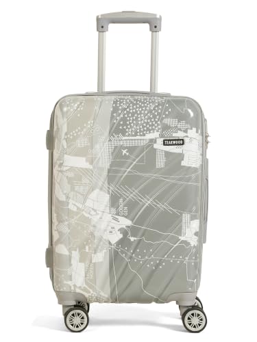 Image of Teakwood Premium Polypropylene Hard Case Printed Trolley Bag, Lightweight Unbreakable Luggage, 360 Dual Spinner Wheels, Side Combination Lock, Smooth Glide,Grey, Small