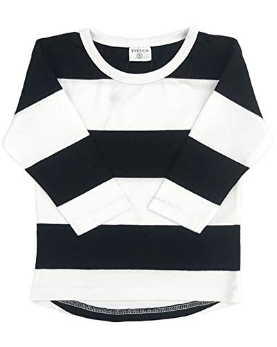 太ボーダー 長袖Tシャツ ロンT キッズ 韓国子供服 ウォーリー ハロウィン 仮装 男の子 女の子 (90cm, ブラック)