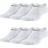Nike Kinder Cushion Socken 6 Paar Youth Kids Everyday Cushioned No Show SX6843 Sneakersocken Weiß Bunt Schwarz, Farbe:weiß, Größe:38-42