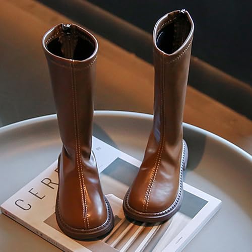 Girls Fashion Riding Boots, High Tube PU Leather Boots Round Toe Back Zipper Knee High Boots for Spring, Fall, Winter2