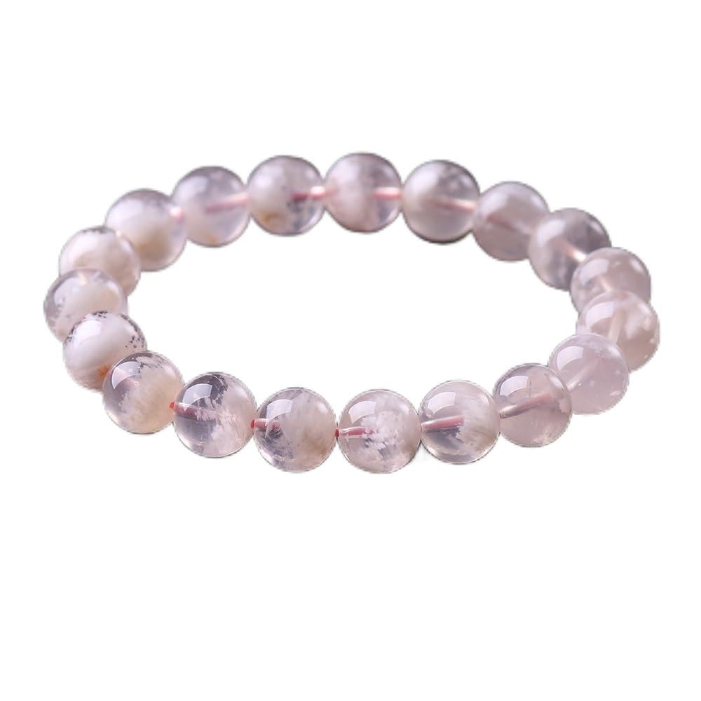 HZLXF1 Natural White Sericite Phantom Crystal Snow Quartz Bracelet Clear Round Beads Stretch Phantom Bracelet 8mm