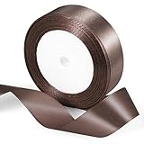 25 Yards Dark Brown Satin Ribbon 1inch, Single Face Polyester Silk Fabric Hair String Ribbon for Craft, Flower Bouquets, Gift Wrapping, Wedding, Bow Making and Valentines Decoration