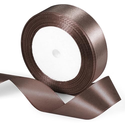 25 Yards Dark Brown Satin Ribbon 1inch, Single Face Polyester Silk Fabric Hair String Ribbon for Craft, Flower Bouquets, Gift Wrapping, Wedding, Bow Making and Valentines Decoration